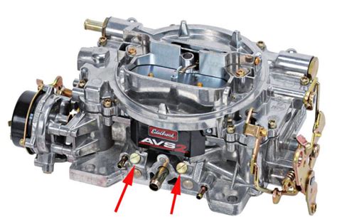 <b>Adjust</b> the idle to manufactures specifications. . 2 barrel carburetor adjustment screws